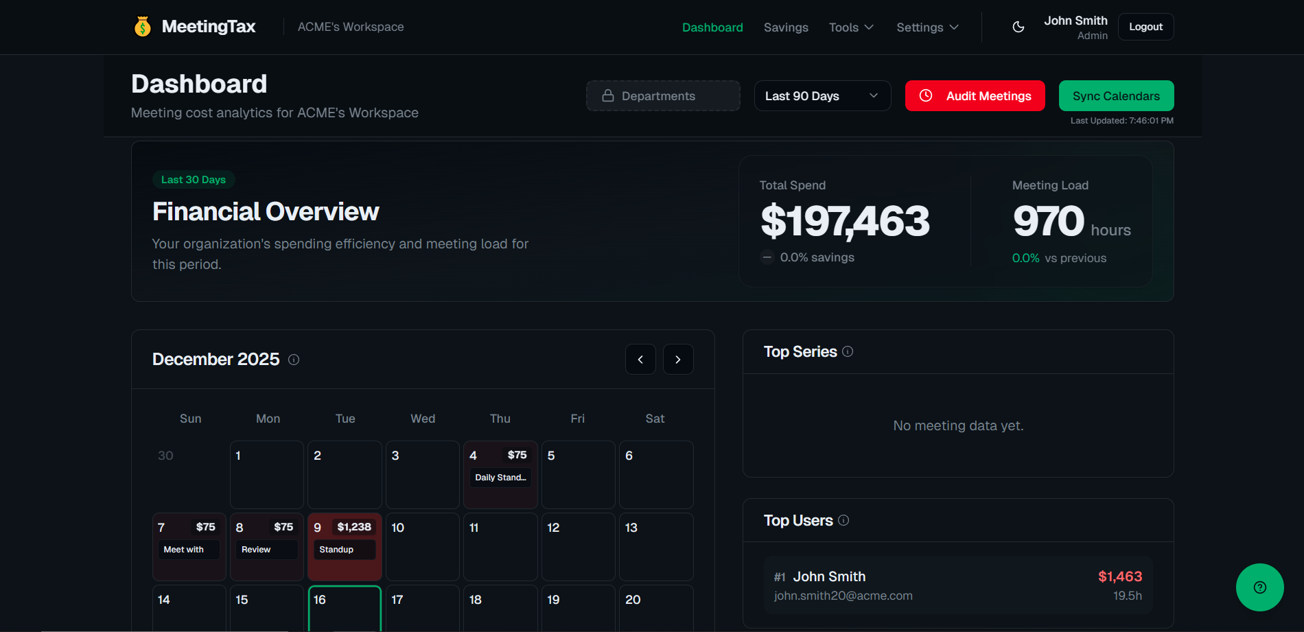 MeetingTax Dashboard Interface